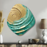 Teal Gold Surreal Spirals III - Asymmetric Metal Wall Art