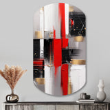 Red and Gold Cubic Abstract I - Asymmetric Metal Wall Art