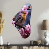 Yellow Bird On Blossom Cherry III - Asymmetric Metal Wall Art