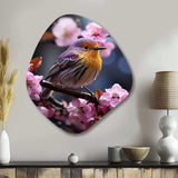 Yellow Bird On Blossom Cherry III - Asymmetric Metal Wall Art