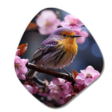 Yellow Bird On Blossom Cherry III - Asymmetric Metal Wall Art