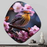 Yellow Bird On Blossom Cherry III - Asymmetric Metal Wall Art