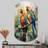 Two Parrots On Branch I - Asymmetric Metal Wall Art