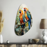 Two Parrots On Branch I - Asymmetric Metal Wall Art