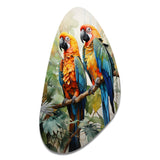 Two Parrots On Branch I - Asymmetric Metal Wall Art