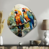 Two Parrots On Branch I - Asymmetric Metal Wall Art