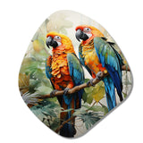 Two Parrots On Branch I - Asymmetric Metal Wall Art