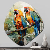 Two Parrots On Branch I - Asymmetric Metal Wall Art