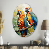 Two Parrots On Branch I - Asymmetric Metal Wall Art