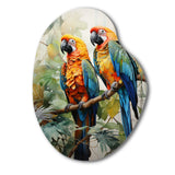 Two Parrots On Branch I - Asymmetric Metal Wall Art