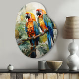 Two Parrots On Branch I - Asymmetric Metal Wall Art