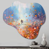 Couple Walking In Artful Romance - Asymmetric Metal Wall Art