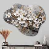 White Grey Cherry Blossum Harmony I - Asymmetric Metal Wall Art