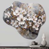 White Grey Cherry Blossum Harmony I - Asymmetric Metal Wall Art