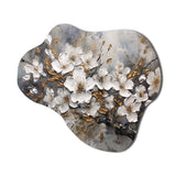 White Grey Cherry Blossum Harmony I - Asymmetric Metal Wall Art