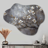 White Grey Cherry Blossum Harmony II - Asymmetric Metal Wall Art