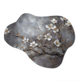 White Grey Cherry Blossum Harmony II - Asymmetric Metal Wall Art