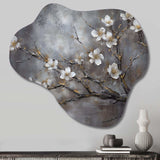 White Grey Cherry Blossum Harmony II - Asymmetric Metal Wall Art