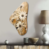 Vintage Brown Daisies Flower I - Asymmetric Metal Wall Art