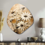 Vintage Brown Daisies Flower I - Asymmetric Metal Wall Art