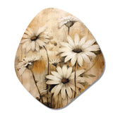 Vintage Brown Daisies Flower I - Asymmetric Metal Wall Art