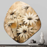 Vintage Brown Daisies Flower I - Asymmetric Metal Wall Art