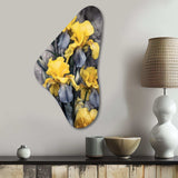 Yellow Grey Petal Of Iris I - Asymmetric Metal Wall Art