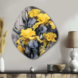 Yellow Grey Petal Of Iris I - Asymmetric Metal Wall Art