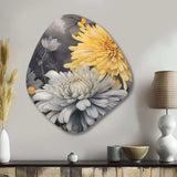 Yellow Grey Mums Spendor - Asymmetric Metal Wall Art