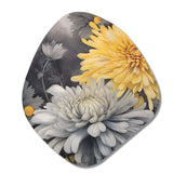 Yellow Grey Mums Spendor - Asymmetric Metal Wall Art