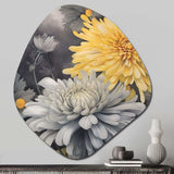 Yellow Grey Mums Spendor - Asymmetric Metal Wall Art