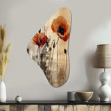 Vintage Beige Poppies II - Asymmetric Metal Wall Art