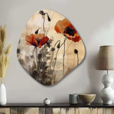 Vintage Beige Poppies II - Asymmetric Metal Wall Art