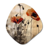 Vintage Beige Poppies II - Asymmetric Metal Wall Art