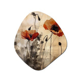 Vintage Beige Poppies II - Asymmetric Metal Wall Art