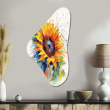 Yellow Blue Golden Sunflowers I - Asymmetric Metal Wall Art