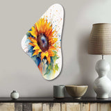 Yellow Blue Golden Sunflowers I - Asymmetric Metal Wall Art