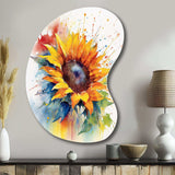 Yellow Blue Golden Sunflowers I - Asymmetric Metal Wall Art