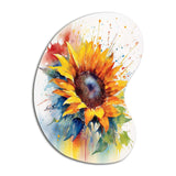 Yellow Blue Golden Sunflowers I - Asymmetric Metal Wall Art