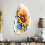 Yellow Blue Golden Sunflowers I - Asymmetric Metal Wall Art