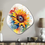 Yellow Blue Golden Sunflowers I - Asymmetric Metal Wall Art