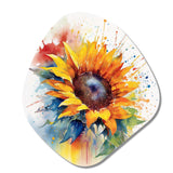 Yellow Blue Golden Sunflowers I - Asymmetric Metal Wall Art