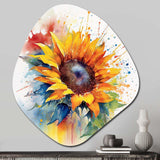 Yellow Blue Golden Sunflowers I - Asymmetric Metal Wall Art