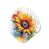 Yellow Blue Golden Sunflowers I - Asymmetric Metal Wall Art