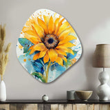 Yellow Blue Golden Sunflowers III - Asymmetric Metal Wall Art