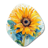 Yellow Blue Golden Sunflowers III - Asymmetric Metal Wall Art