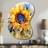 Yellow Blue Golden Cheerful Sunflowers - Asymmetric Metal Wall Art