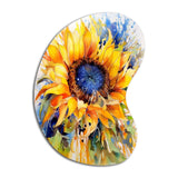 Yellow Blue Golden Cheerful Sunflowers - Asymmetric Metal Wall Art