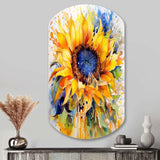 Yellow Blue Golden Cheerful Sunflowers - Asymmetric Metal Wall Art