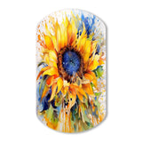 Yellow Blue Golden Cheerful Sunflowers - Asymmetric Metal Wall Art